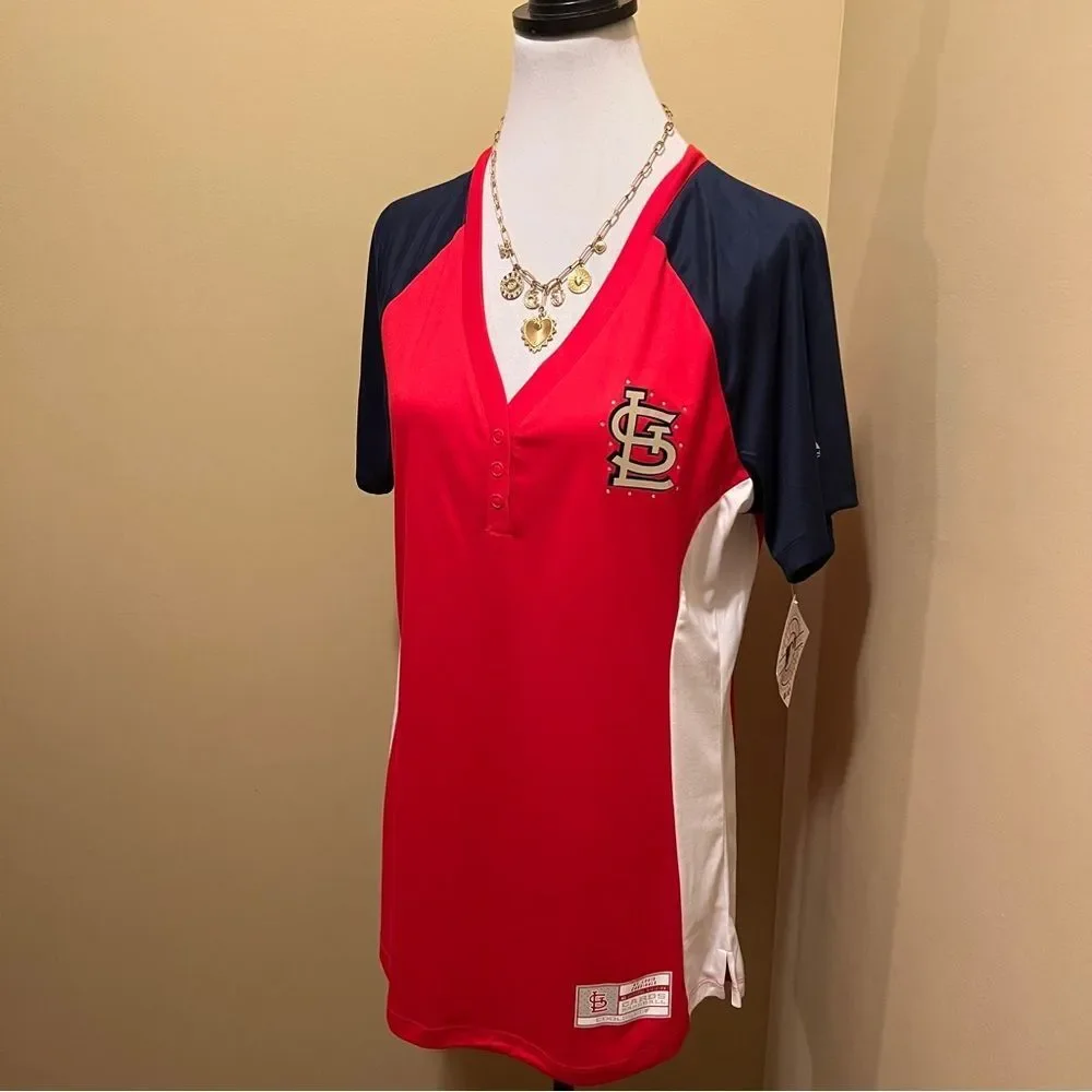 Majestic St. Louis Cardinals Red Navy White Jersey Top - Picture 2 of 11